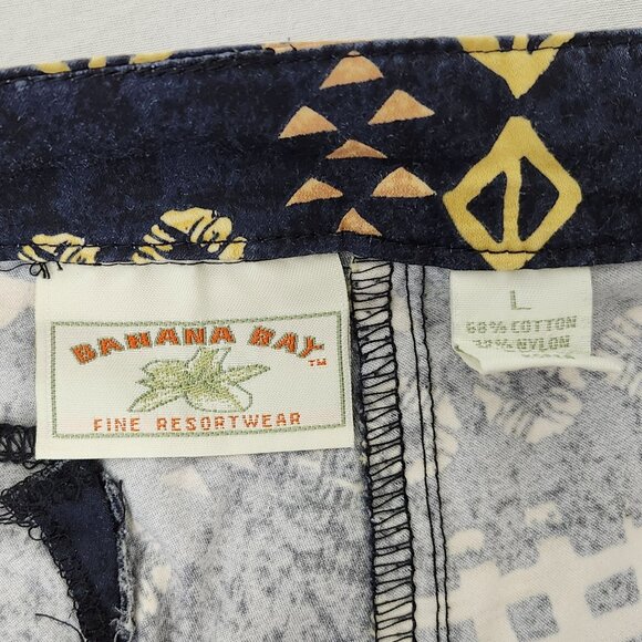 Vtg 90s Banana Bay Resort Wear Capri Pant Geometric Print 4 Pockets Navy Yellow - Picture 15 of 16